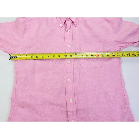 Brooks Brothers Size Medium Pink All Irish Linen Short Sleeve Button Down Shirt - Picture 3 of 10